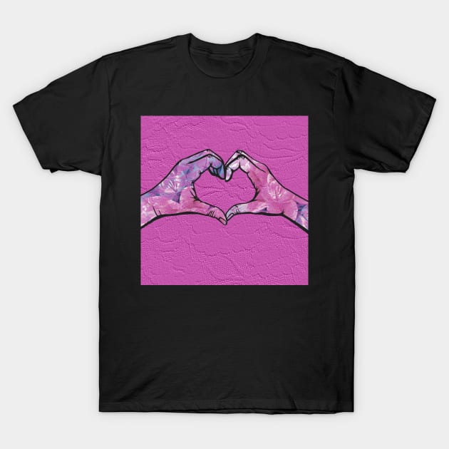 Heart Hands on Pink Lace Background T-Shirt by m2inspiration